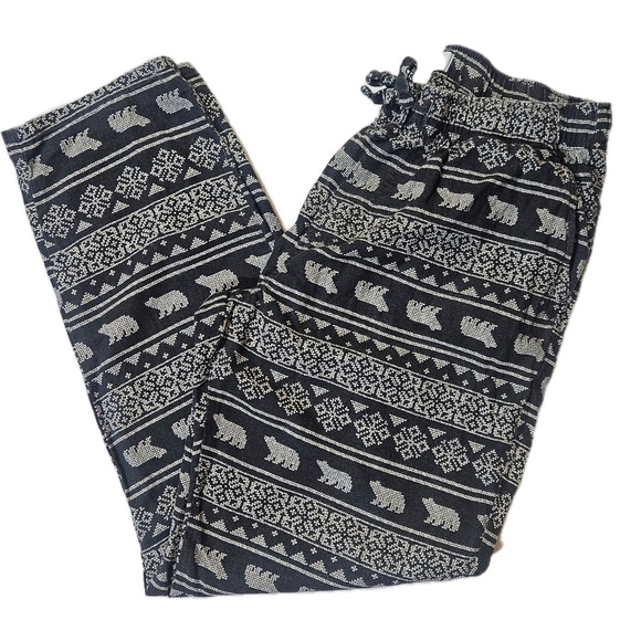 Old Navy Pajama Pants Mens Large Tall Gray Flannel Straight Polar Bear Lounge - Picture 1 of 7